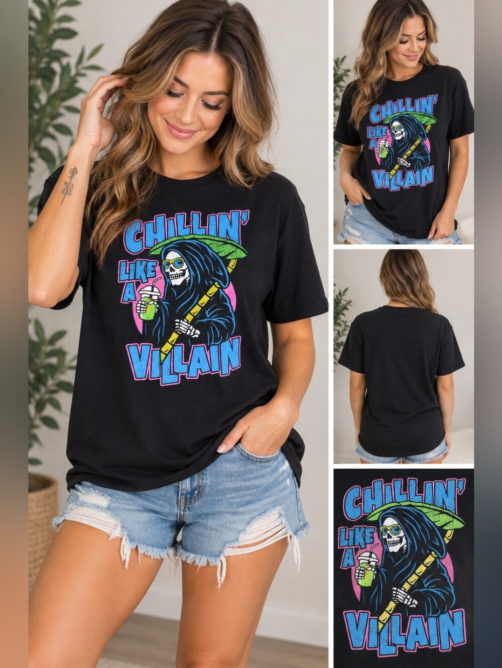 Dom women's 2X grim chilling like a villain shirt #26